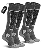 CAOZITOU Sportsocken Herren 2 Paar 43-46, Warme Skisocken 60% Merino Thermo Skistrümpfe Gepolsterte Atmungsaktive für Outdoor Skifahren (Dunkelgrau)