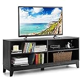 GOPLUS TV Schrank, Fernsehtisch mit 4 Offene Fächer, TV Lowboard für Fernseher bis zu 55 Zoll, Kabellöcher, Fernsehschrank für Wohnzimmer, 147 x 40 x 61 cm(Dunkelbraun)