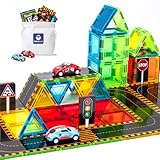 hahaland Magnetische Bausteine 62 PCS Teiliges Straßenaufsatz-Set, Magnet Bausteine mit Auto Spielzeug für 3 Jahre Kinder, Magnetbausteine Geschenke für ab 3 4 5 6 7 Jahre Junge Mädchen