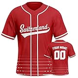 Schweiz Personalisiertes Baseball Trikot 3D Stickerei/Druck World Baseball Jersey mit Ihrem Namen und Nummer Hip Hop Baseball Shirt für Herren Damen Kinder