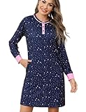 Jahetuul Nachthemd Damen Langarm Schlafshirt Mädchen lang Schlafkleid Schlafanzugoberteile Damen Nachtkleid Nachthemden mit Taschen lässig Hauskleid