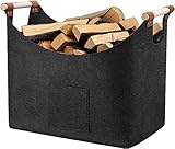 Holzkorb für Kaminholz - XXL Kaminholzkorb mit Tragegriffen, Groß Brennholzkorb als Extradickem Filz, Feuerholzkorb Feuer Kamin Brennholz (55 * 32 * 40 cm, Dunkelgrau)