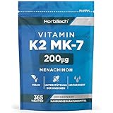 Vitamin K2 MK7 200ug | 365 Vegane Tabletten | Hochdosiert Menachinon MK-7 | by Horbaach