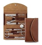 nippes Solingen Classic Premium-Maniküre Set, 7-teilig, Echtes Rindsleder-Nageletui, braun, Edelstahl nickel- & rostfrei, Nagelset, Nagelpflege Set, Made in Solingen/Germany