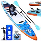 Stand up Paddling Board Aufblasbare SUP Board Set, 330x76x15cm, inkl. Kajak Sitz, Integrierte Kick-Pad, 3 Finnen, Verstellbares Doppel-Paddel, Komplettes Zubehör, Tragkraft bis 150Kg, Cam Halterung