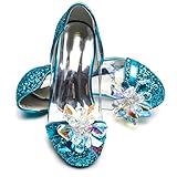 ELSA & ANNA Prinzessin Schuhe Mädchen – Prinzessin Schuhe mit 3 cm hohem Absatz – Glitzer Schuhe Mädchen – Schuhe für Elsa Kleid für Partys, Fasching, Karneval – High Heels für Kinder​​ (BLU14-SH)