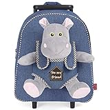 PERLETTI Plüschtier Kindergepäck Rucksack für Kinder - Kinderrucksack mit Abnehmbaren Rädern und Kuscheltier Spielzeug - Kindergarten Rollrucksack Kleinkinder 3 4 5 Jahren - 28x32x11 cm (Nilpferd)