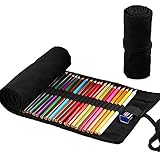 Leinwand Pencil Wrap, Ouceanwin 72 Löcher Leinwand Stifterolle Pencil Wrap Roll up Holder, Tragbar Tasche Federmappe Schlamperrolle Reise Stiftehalter Mäppchen Bleistiftkasten für Künstler Schule Büro