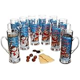 MamboCat Frohe Weihnachten 12er Set Glühweingläser mit Henkel I 200ml, geeicht, H17,5cm I Teeglas mit Weihnachtsdekor & Schneemann Luis I Weihnachtsbecher für Eierlikör & Co I Nikolaus & zum Advent