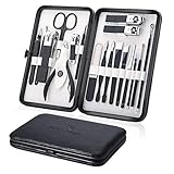 Maniküre Set Professionelles Nagelknipser Kit Pediküre Kit -18 stücke Pflegeset aus Edelstahl Nagelpflege Werkzeuge mit Leder Reisetasche (Schwarz)