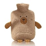 Wärmeflasche mit Bezug,1L Wärmflasche Braunbär,mit Flauschiger Kaschmir Weicher Bezug,Abnehmbare&Waschbare,Tier Wärmflaschen für Kinder Erwachsene,Hot Water Bottle