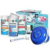 BAYZID® Pool Starterset 7-teilig - Wasserpflege durch Pool Chlor Granulat, PH Minus, Multitabs, Poolthermometer, Dosierer, Teststreifen und Poolfibel - von Höfer Chemie