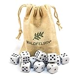 6,12, 20, 30 oder 50 hochqualitative Würfel von Waldfelsen® Standardgröße 16 mm Acrylwürfel Knobel Spielwürfel Dice 6-seitig sechsseitig Spielzubehör Set mit Stoffbeutel (Weiß, 12 Stück)