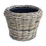 Spetebo Rattan Pflanztopf mit Kunststoff Einsatz - 33 x 24 cm - Garten Deko Blumenkorb Shabby grau - Drypot Weide Flechtkorb Pflanzen Behälter Blumen Kübel