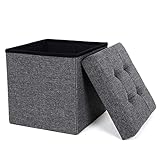 SONGMICS Sitzhocker mit Stauraum, faltbarer Hocker, Fußhocker, Falthocker, Sitzwürfel für Wohnzimmer, Schlafzimmer, 38 x 38 x 38 cm, dunkelgrau LSF27Z