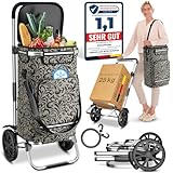 maxVitalis Einkaufstrolley klappbar, Einkaufswagen mit Kühlfach, 3in1 Trolley, Sackkarre & Umhängetasche, Einkaufsrollwagen, Shopping Trolley 43L Kapazität & Spanngurt, Hackenporsche Taupe