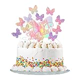 SOSPIRO 11 Stück Schmetterlinge Tortendeko Cake Topper Glitter Happy Birthday Kuchendeckel für Mädchen Frauen Kuchendekoration (11 Stück)