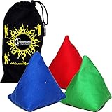 Flames 'N Games Tri-It Jonglierbälle – Set mit 3 Pyramiden-Jongliersäcken (blau, rot, grün) für Kinder und Erwachsene + Stoff-Reisetasche.