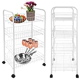 ONVAYA® Beistellwagen Susi mit 4 Körben | 39x26x76 cm | Rollwagen | Küchenwagen | Wagen | Metall | Regal | Bad | Servierwagen | Haushaltswagen | Allzweckwagen | Küchentrolley (weiß)