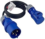 RoadEu CEE Adapter 230V - 32A Stecker auf 16A-3P Kupplung - CEE Verlängerungskabel - Camping - Gummikabel 3x4mm2-5 Meter - Made IN EU