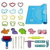 Funbero Knete Zubehör Set,29 Stück Teig Plastilin Werkzeugset für Kinder, Einschließen Teig Plastilin Werkzeuge, Formen,Teigrolle, Knetmatte