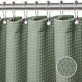 FIISAYL Waffel Duschvorhang Shower Curtains mit Magnet Waschbar Textil Polyester Stoff Bad Vorhang mit 12 Duschvorhangringe Wasserdicht für Dusche und Badewanne 183 x 183 cm(Grün)