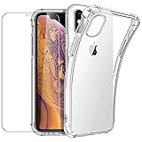 New&Teck hülle für iPhone X/XS + Hartglas-Displayschutzfolie, Durchsichtig Case Transparent Silikon TPU Schutzhülle Premium 9H Gehärtetes Glas für iPhone X/XS