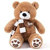 YunNasi Teddybär Groß Riesen Teddy Bär Braun 80cm Plüschtier Kuscheltier Stofftier Teddybär mit Herz und Schal