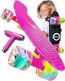 Deleven Skateboard mit Tragetasche, LED Rollen, Skate Tool und ABEC 7 Lager - Kinder Erwachsene Anfänger - 56 cm