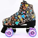 Damen Klassische Retro Rollschuhe,Rollschuhe mit Vier Rollen in Doppelreihe,Classic Roller, Rollschuhe für Kinder,LED Rollschuhe, ideal für Anfänger, komfortable Roller-Skates (41)