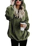 iWoo Plüsch Pullover Damen Hoodie Frauen Winter Plüsch Kapuzenpullover Sweatshirt Warm Hoodie Teddy - Mantel(Armee Grün,L)