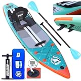 Stand up Paddling Board Aufblasbare SUP Set, Kajak Sitz,330x76x15cm, Tragkraft bis 150Kg, Cam Halterung,Integrierte Kick-Pad, 3 Finnen, Verstellbares Doppel-Paddel, Komplettes Zubehör, Mintgrün