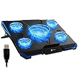 KLIM Cyclone - Laptop Kühler + Ständer + Maximale Kühlung + Verhindere Überhitzung + Schütze Dein Laptop + 5 Lüfter 2200 & 1200 RPM + Cooling Pad für Computer PS5 PS4 Xbox One + Blau Neue 2022 Version