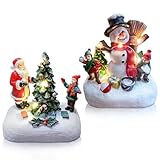 Weihnachtsdeko Weihnachtsdorf mit Beleuchtung Weinachtsdekorationen Zubehör 2 Stück Harz Weihnachten Mini Ornamente Set Miniatur Garten Figuren Weihnachtsmann Schneemann Mini Figuren (B)