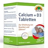 SUNLIFE Calcium + D3 Tabletten - 1 x 150 Stück - Calcium & Vitamin D3 Tabletten für Knochen & Zähne - Calcium hochdosiert - Nahrungsergänzung mit 400mg Calcium & 5µg Vitamin D3 pro Tablette