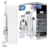 Oral-B Junior Elektrische Zahnbürste/Electric Toothbrush für Kinder ab 6 Jahren, mit 2 Putzmodi und visueller 360° Andruckkontrolle für Zahnpflege, Reiseetui, Designed by Braun, Star Wars, weiß