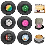 12 Stück Runde Silikon Untersetzer, rutschfeste Gummi Lsolierte Untersetzer, Retro CD Getränk Untersetzer für Musikliebhaber, Schallplatten Untersetzer mit Einzigartige Etiketten für Bars, Cafés