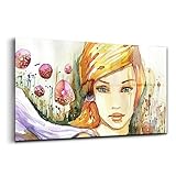 Wallfluent 100x50 cm Glasbild Dekoration Wohnzimmer Schlafzimmer Küche Wandkunst - Frauen vor dem Hintergrund fallender Donuts