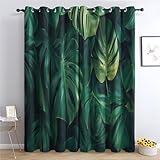 DlaQoryx Blickdichte Vorhänge Monstera Vorhang, Thermovorhang Kälteschutz Gardinen Tropische Pflanzen Ösen Verdunkelungsvorhang für Schlafzimmer Wohnzimmer, 137x117 cm(Hxb) 2er Set