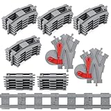 HOTUT Bausteine Zug Schienen, 32 Stück City Zug Schienen, Bausteine Zug Schienen Set Kompatibel mit dem Marktführer, Umlaufbahn ändern, Gerade, Kurven Schienen, Spielzeug Geschenk für Kinder