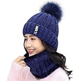 HIDARLING Damen Wintermütze Pom Pom Ski Bommelmütze Strickmütze Beanie Mütze mit Fleecefutter, navy, 38