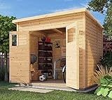 Alpholz Gerätehaus Mollie aus Fichten-Holz | Gartenhaus mit 14mm Wandstärke | Holzhaus inklusive Montagematerial | Geräteschuppen Größe: 251 x 199 cm | Pultdach