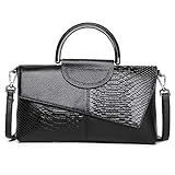 ANNI RIEL Clutch aus echtem Leder für Damen, Krokodil-Handtasche, Handtasche mit Tragegriff oben, Schwarz , Large