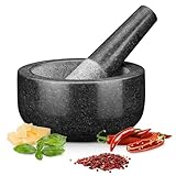 H&S Mörser mit Stößel Set für Gewürze - 16cm Großer Mörser & Stößel aus Granit - Gewürze & Kräuter Mörser mit Stößel XXL - Mortar and Pestle Granite - Küchenmörser mit Stößel - Mortier - Pesto Mortar