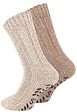 VCA 2 Paar Norweger Strick-Socken mit Antirutsch Sohle, Woll Socken