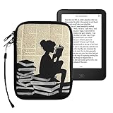 kwmobile Tasche für eReader - Neopren Hülle Schutzhülle Lesende Frau Schwarz Beige - 17 x 12 x 2 cm Innenmaße