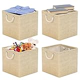 Aufbewahrungsbox Stoff 30x30 [4-Pack], Faltbarer Aufbewahrungsbox für Stoff, Ideal für Kallax-Regale, Schlafzimmer, Kinderzimmer - (Beige) RIWNNI