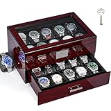 ANWBROAD Uhrenbox 20 Slots Watch Box Uhrenaufbewahrung für Männer mit großem Glasdeckel 2-Tier Uhr Vitrine Abschließbare Uhr Organizer Luxuriöse Uhrenhalter JWB002Y