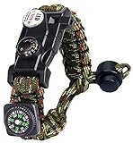 Paracord Survival Armband Kit für Herren Damen, Survival Armband mit Feuerstein + Kompass + Thermome (Tarnen)