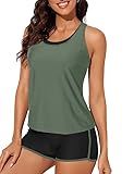 Bsubseach Racerback Tankini Badeanzüge für Frauen 3 Stück Badeanzüge Colorblock Bademode Grün L